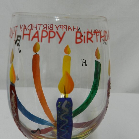 Lolita Happy Birthday Wine Glass Hand Painted Candles Recipe Bottom 15 oz w/ Box - Picture 6 of 11